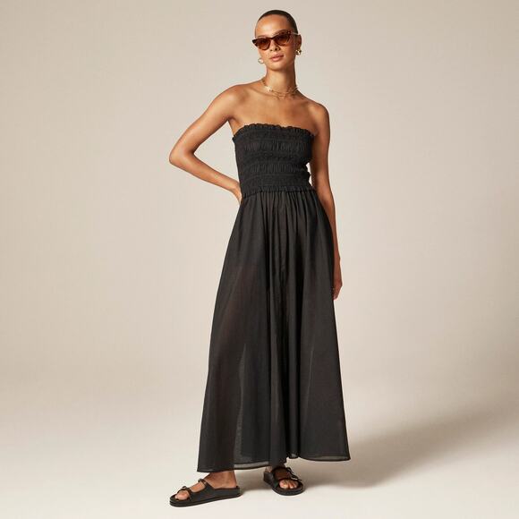 J.Crew Smocked Cotton Voile Maxi Dress Black Size XS NWT - Picture 1 of 8